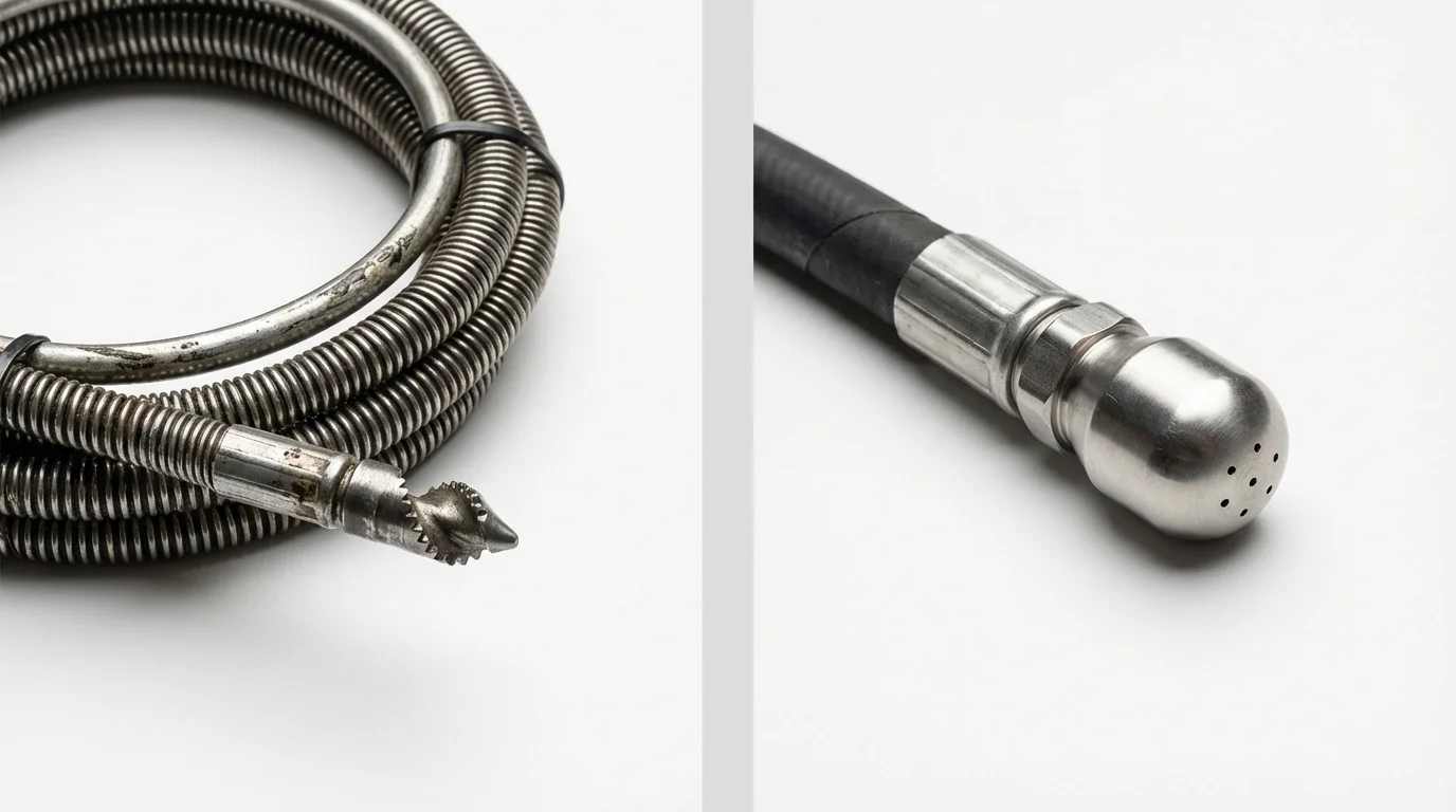 Drain snake cable and hydro jetting nozzle used for drain cleaning in North Port, FL