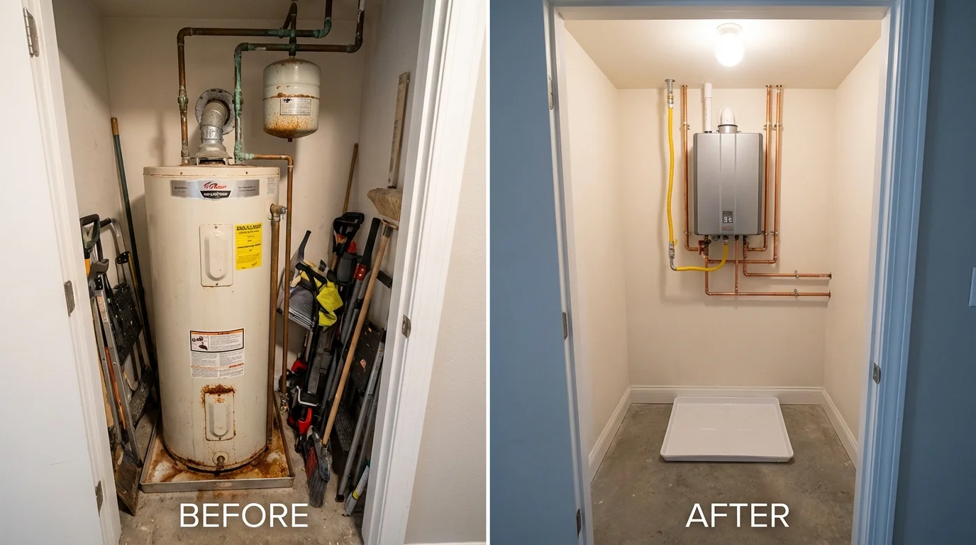Tank water heater versus wall-mounted tankless unit comparison for North Port, FL homeowners