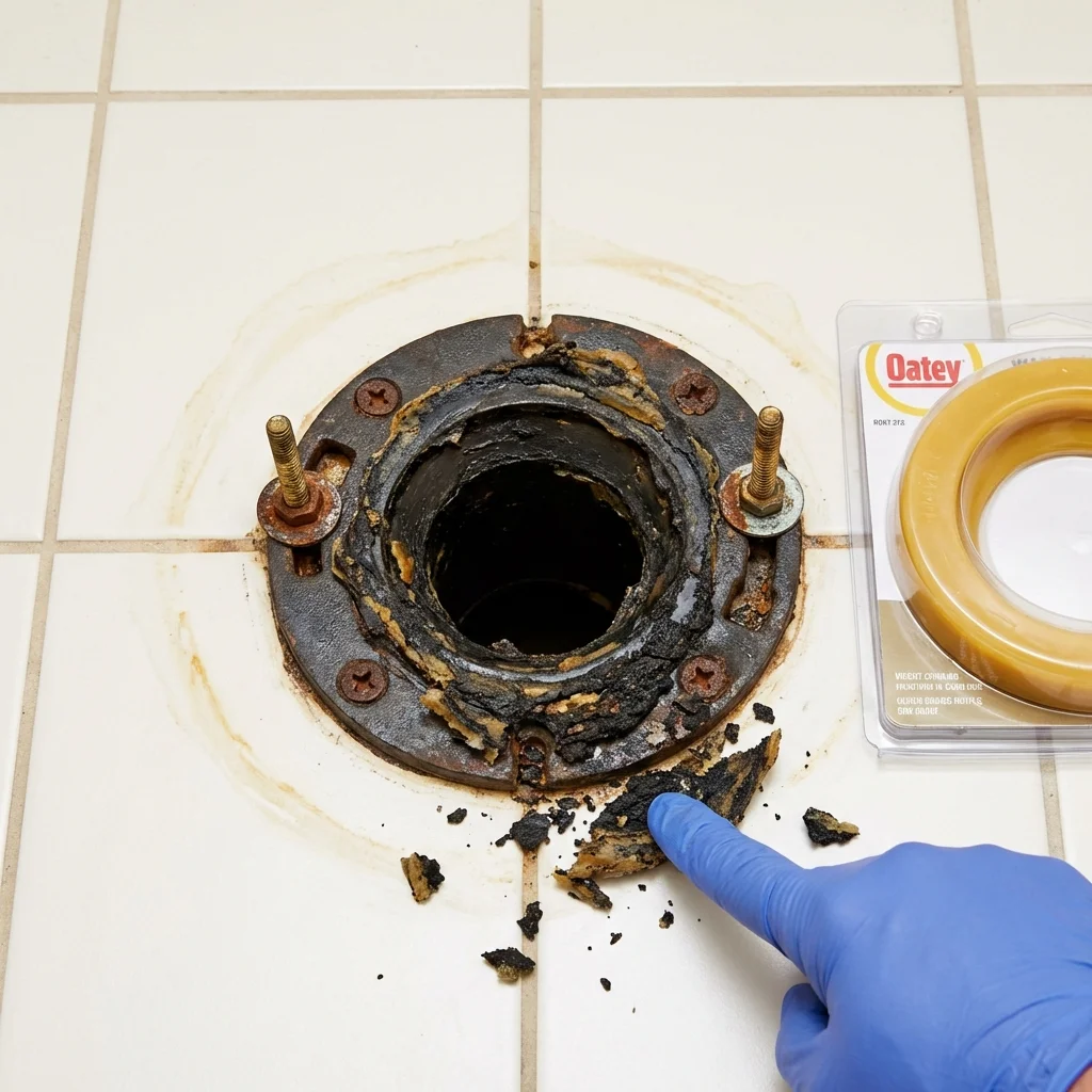 Failed wax ring showing water seepage at the base of a toilet in a North Port, FL home