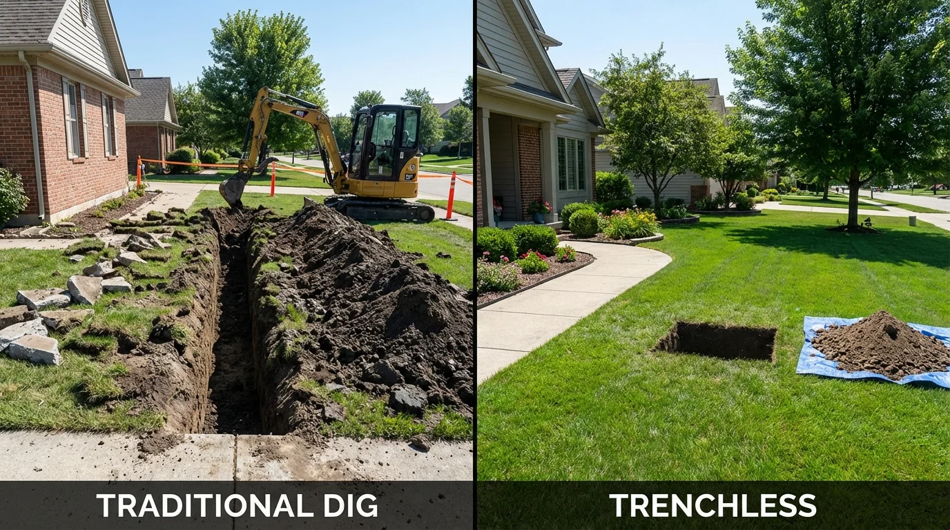 Trenchless sewer repair with minimal yard damage versus traditional excavation in North Port, FL